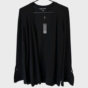 Cable & Gauge Open-Front Cardigan Sweater Black Women's Size Small New